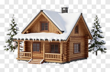 Cozy Log Cabin In Winter Snow PNG
