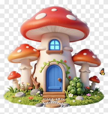 Mushroom House In Fantasy Garden PNG