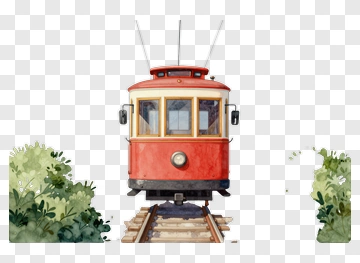 Red Trolley On Railroad Tracks PNG