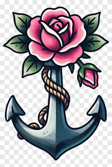 Rose And Anchor Tattoo Design PNG