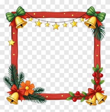 Christmas Frame With Bells And Stars PNG