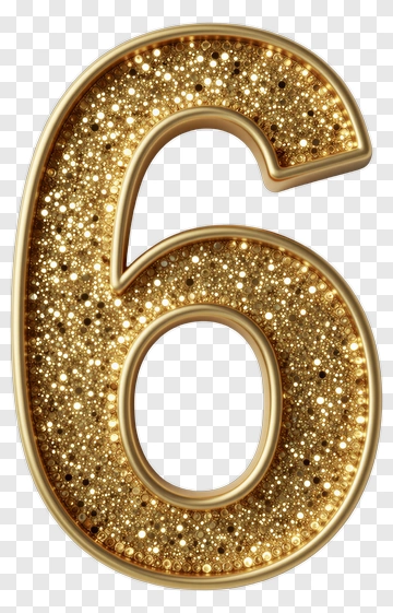 Golden Number Six With Glitter Effect PNG