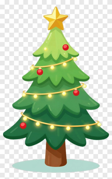 Cartoon Christmas Tree With Star And Lights PNG