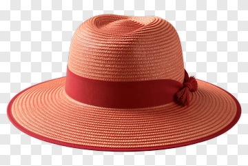 Orange Straw Sun Hat With Red Ribbon PNG
