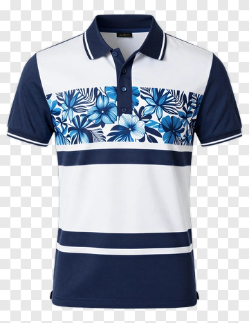 Blue And White Floral Polo Shirt PNG