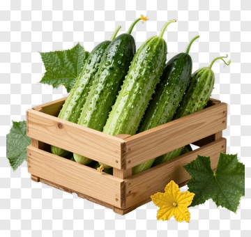 Fresh Cucumbers In Wooden Crate PNG