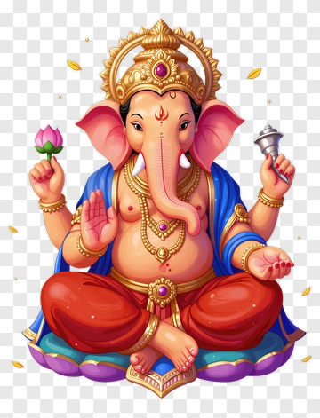Ganesha With Lotus And Bell PNG