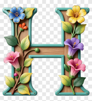 Decorative Letter H With Flowers PNG