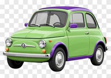 Green Fiat 500 With Purple Accents PNG