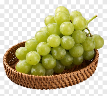 Fresh Green Grapes In Woven Basket PNG