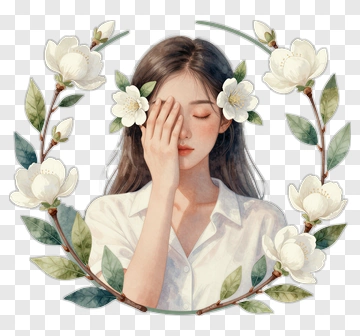Woman Surrounded By Floral Design PNG