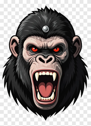 Gorilla With Red Eyes And Fanged Mouth PNG