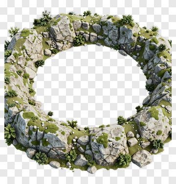 Circular Lake Surrounded By Rocky Terrain PNG
