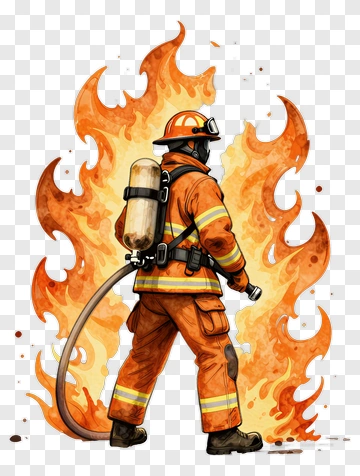 Firefighter Standing Amidst Flames PNG
