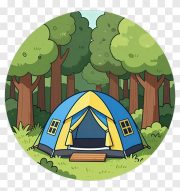 Blue And Yellow Camping Tent In Forest PNG