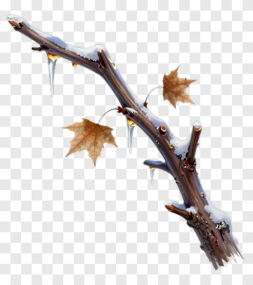 Winter Branch With Icicles And Leaves PNG