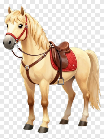 Cartoon Beige Horse With Red Saddle PNG