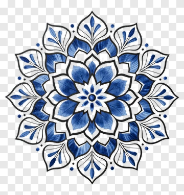 Blue And White Mandala Flower Design PNG