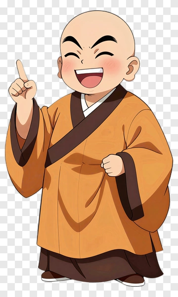 Cartoon Monk Pointing Upward PNG
