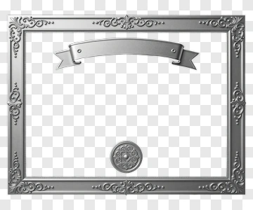 Silver Ornate Frame With Ribbon And Seal PNG