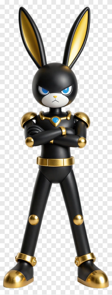 Rabbit Figure In Black And Gold Suit PNG