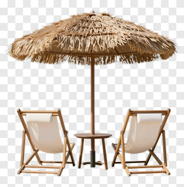 Beach Umbrella And Deck Chairs PNG