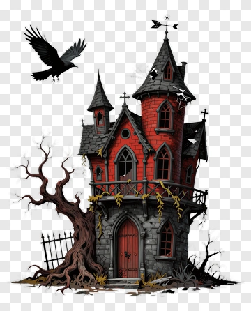Haunted House With Crow PNG