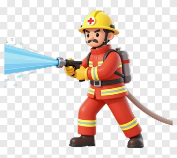 Cartoon Firefighter With Water Hose PNG
