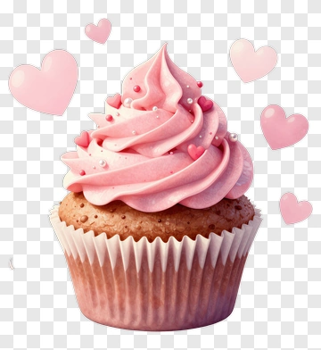 Pink Cupcake With Heart Decorations PNG
