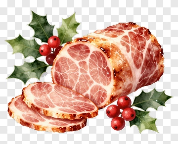 Holiday Ham With Holly And Berries PNG