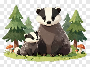 Badger And Cub In Forest PNG