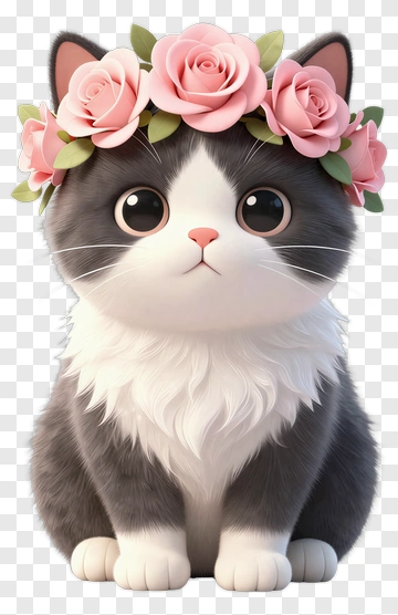 Cute Cat Wearing Flower Crown PNG