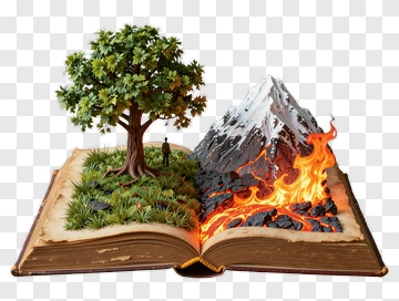 Tree And Mountain In Open Book PNG
