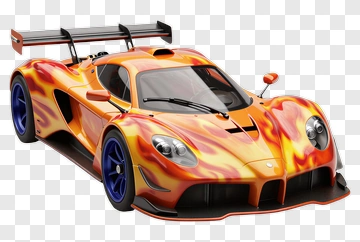 Orange Flame Race Car PNG