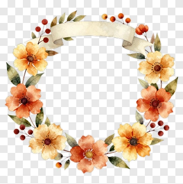 Watercolor Flower Wreath With Ribbon PNG