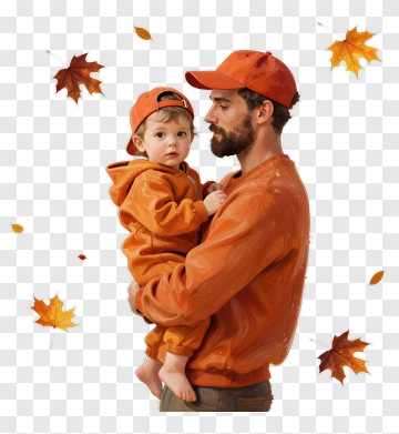 Man Holding Child In Autumn PNG