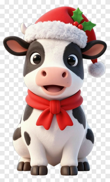 Christmas Cow In Santa Hat PNG