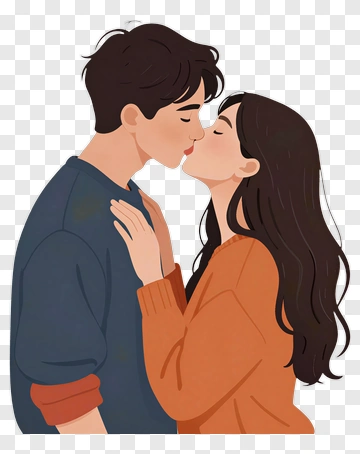 Couple Kissing In Cartoon Style PNG