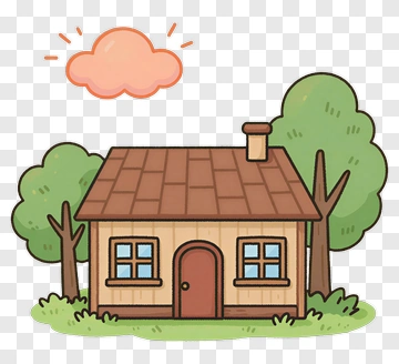 Cartoon House With Trees PNG