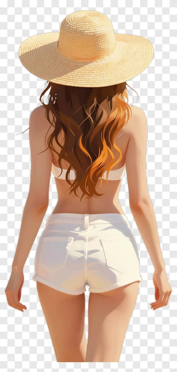 Woman Wearing Straw Hat And White Shorts PNG