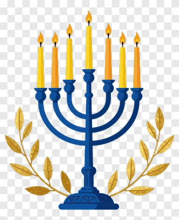 Blue Menorah With Golden Wreath PNG