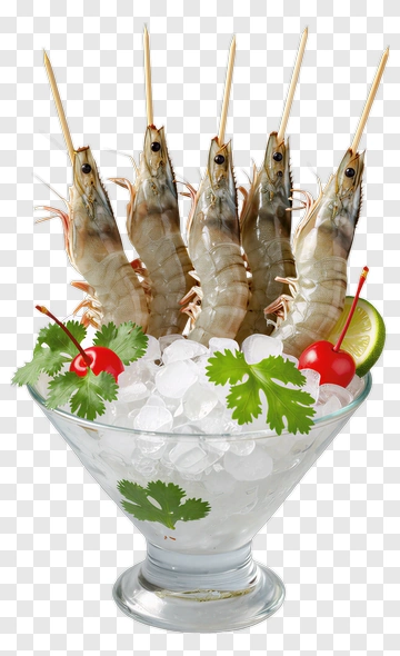 Shrimp On Ice With Garnish PNG