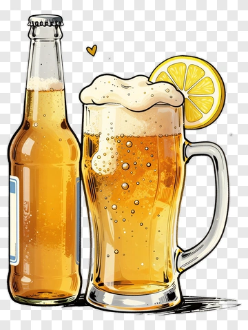 Beer Bottle And Mug With Lemon PNG