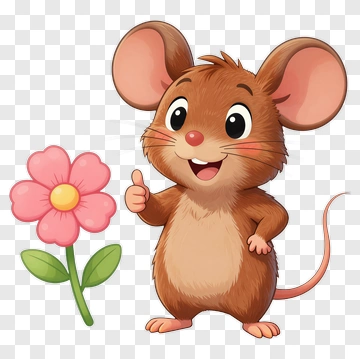 Brown Mouse Giving Thumb Up Next To Pink Flower PNG