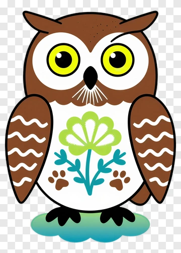 Cute Owl With Flower Design PNG