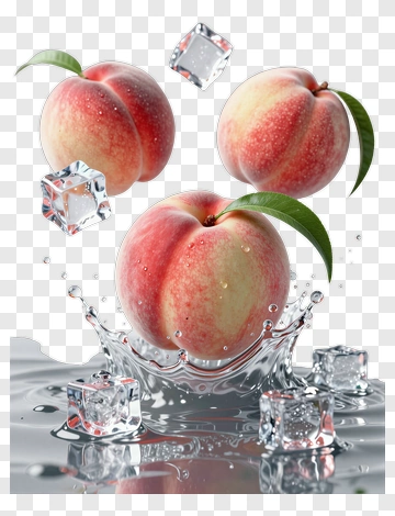 Fresh Peach With Ice Cube And Water Splash PNG