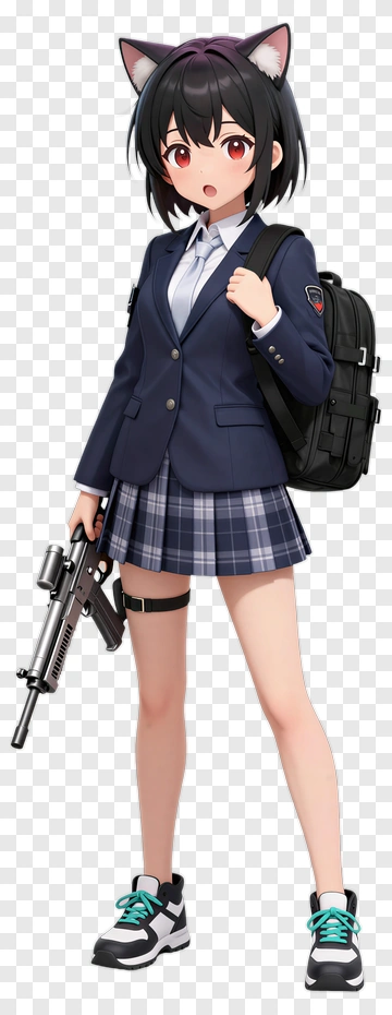 Anime Girl With Cat Ears And Rifle PNG