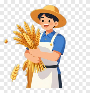 Happy Farmer Holding Wheat PNG