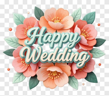 Happy Wedding Floral Design PNG