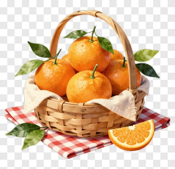 Fresh Oranges In A Woven Basket PNG